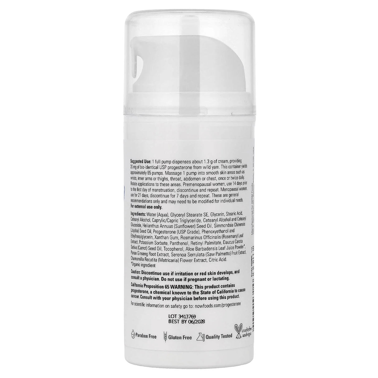 Progesterone from Wild Yam, Balancing Skin Cream, NOW Foods, 85 g