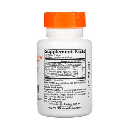 Real Krill (Antarctic Krill Oil), 350 mg, Doctor's Best, 60 softgels