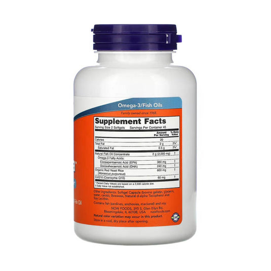 Red Yeast Rice with CoQ10 & Omega-3 (Cholesterol Control), Now Foods, 90 softgels