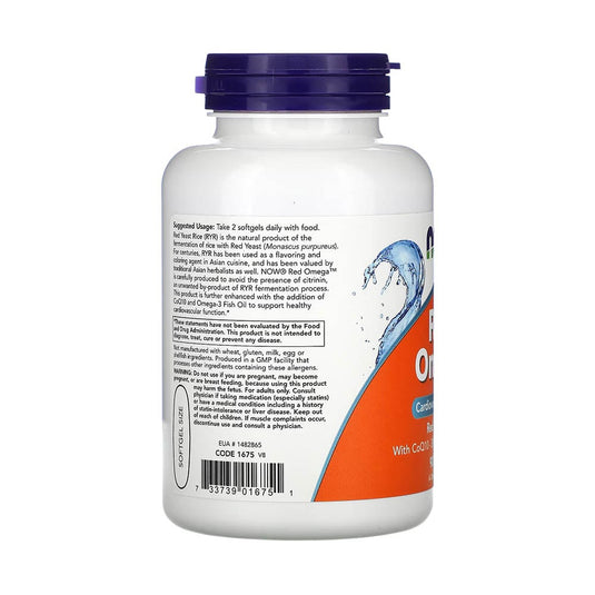 Red Yeast Rice with CoQ10 & Omega-3 (Cholesterol Control), Now Foods, 90 softgels
