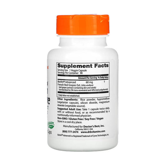 Resveratrol French Red Wine Grape Extract, Doctor's Best, 90 capsule
