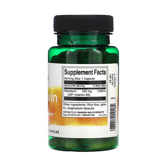 Riboflavin Vitamin B-2 (Riboflavină), 100mg, Swanson, 100 capsule SW018