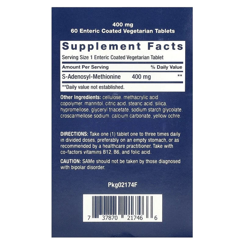 SAMe (S-Adenosyl-Methionine), 400 mg, Life Extension, 60 tablete