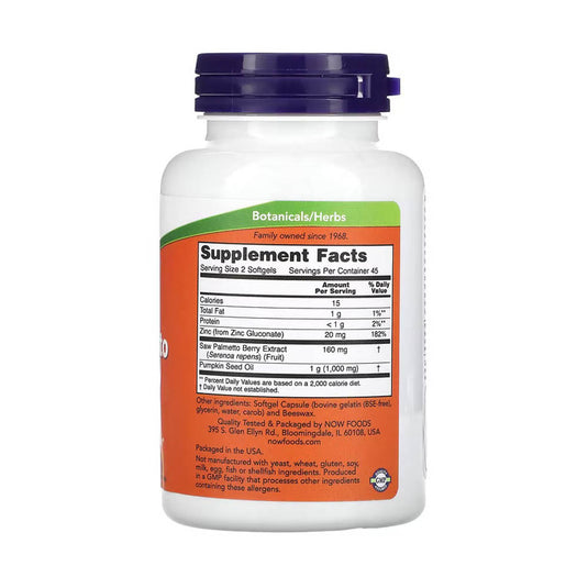 Saw Palmetto Extract cu Ulei de Semințe de Dovleac si Zinc, Now Foods, 90 softgels