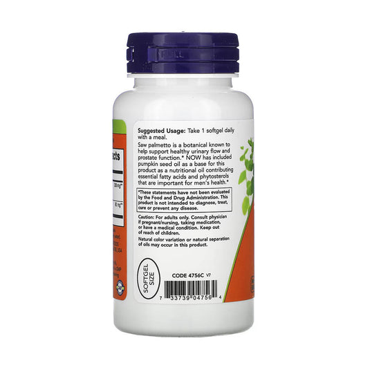Saw Palmetto Extract with Pumpkin Seed Oil, Now Foods, 90 softgels