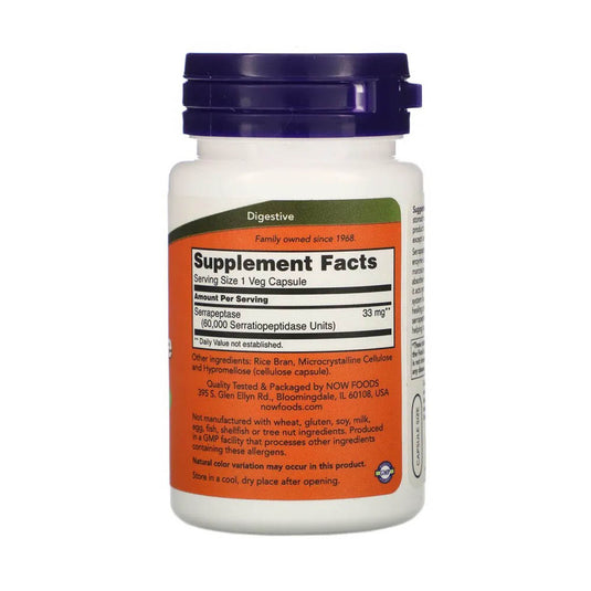 Serrapeptase (Serratiopeptidaza), 60 000 SPU, Now Foods, 60 capsule