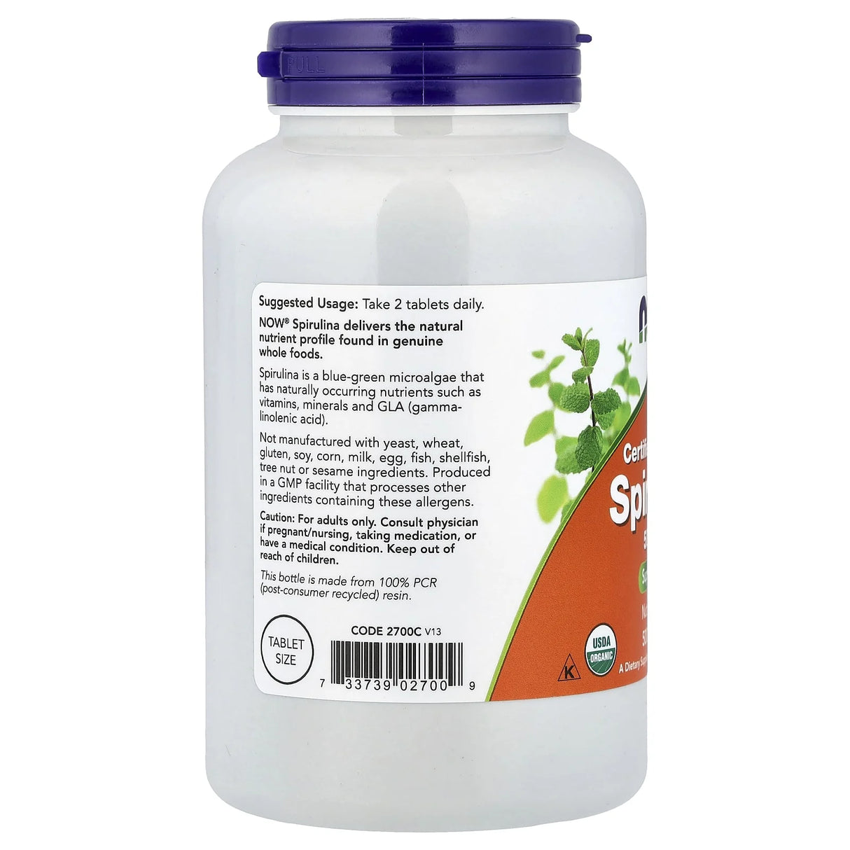 Spirulina Certificata Organic, 500 mg, Now Foods, 500 tablete