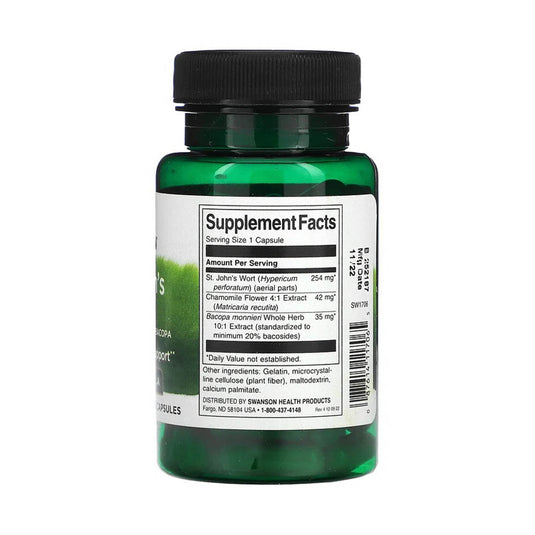 St. John's Wort cu Musetel si Bacopa Monieri, Swanson, 60 capsule SW1706