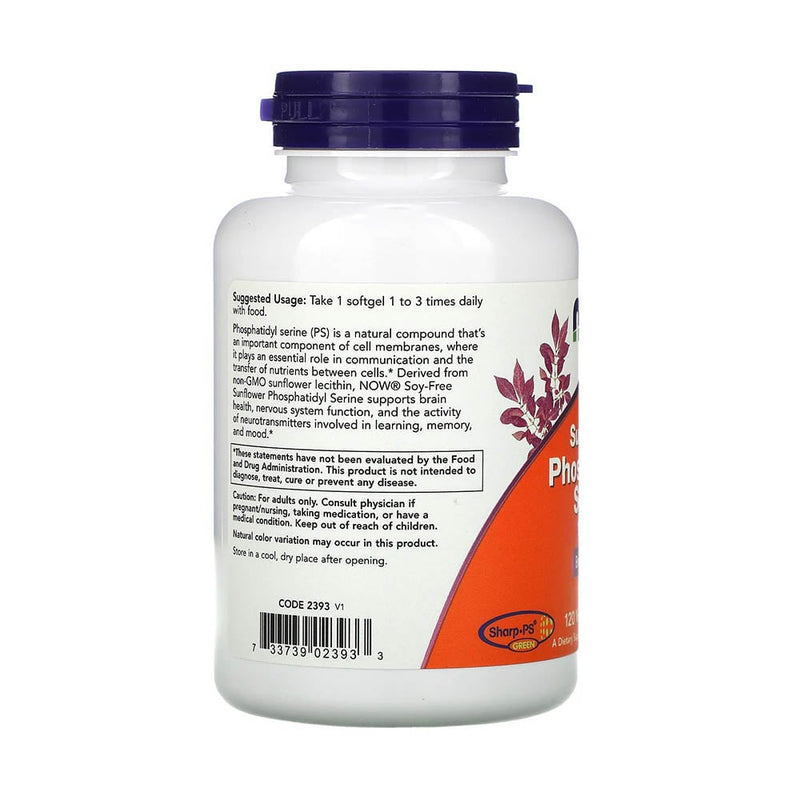 Încărcați imaginea în vizualizatorul Galerie, Sunflower Phosphatidyl Serine (Fosfatidilserina) 100mg, Now Foods, 120 softgels
