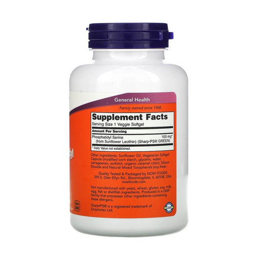 Sunflower Phosphatidyl Serine (Fosfatidilserina) 100mg, Now Foods, 120 softgels