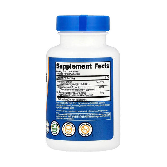 Tongkat Ali Extract, Tribulus and BioPerine, Nutricost, 60 capsule