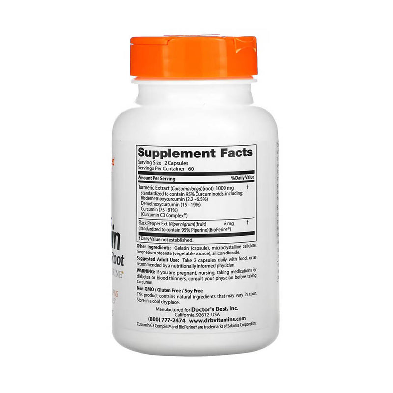 Încărcați imaginea în vizualizatorul Galerie, Curcumin 95, Turmeric Extract &amp; Black Pepper, 500 mg, Doctor&#39;s Best, 120 capsule
