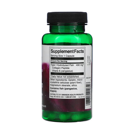 Type I Hydrolyzed Marine Collagen Peptides, 400 mg, Swanson, 60 capsule SWU1034