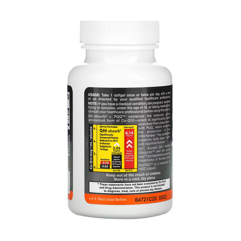 Încărcați imaginea în vizualizatorul Galerie, Ubiquinol, 100 mg QH-Absorb + PQQ 10 mg, Jarrow Formulas, 30 Softgels
