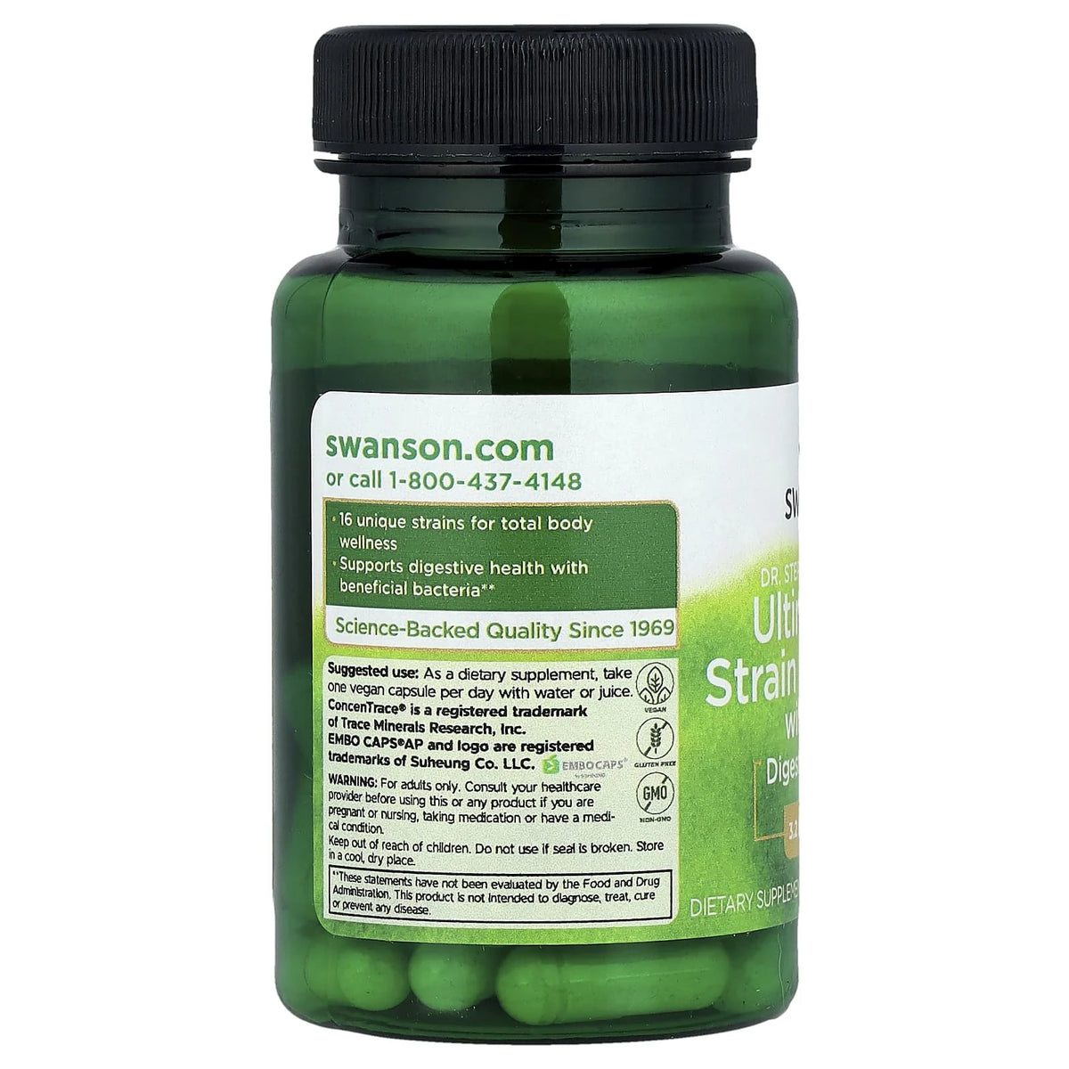 Ultimate 16 Strain Probiotic With FOS, 3.2 Billion CFU, Swanson, 30 capsule SWA057