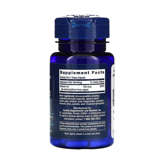 Vegan Vitamin D3, 125 mcg (5000 IU), Life Extension, 60 capsule