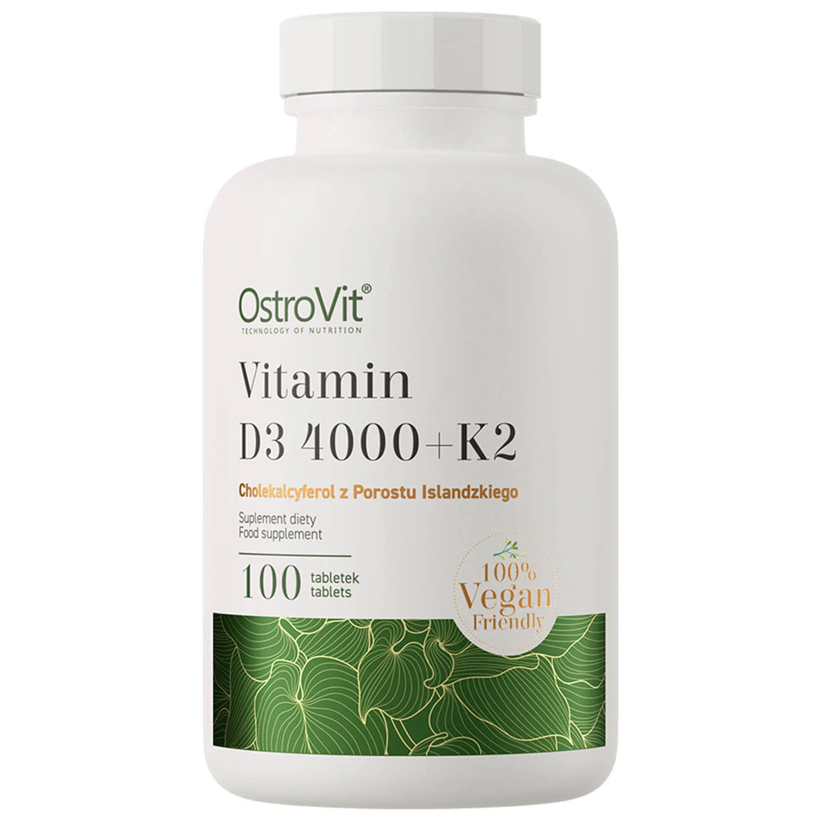 Vegan Vitamin D3 4000 IU + K2, OstroVit, 100 tablete