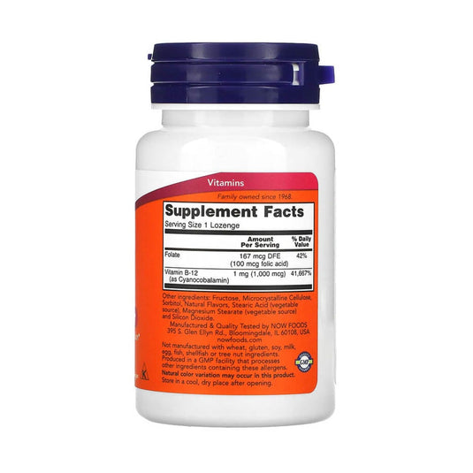 Vitamin B-12 With Folic Acid 1000 mcg, NOW Foods, 100 drajeuri