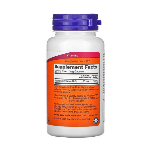 Vitamin B-2 Riboflavin, 100mg, Now Foods, 100 capsule
