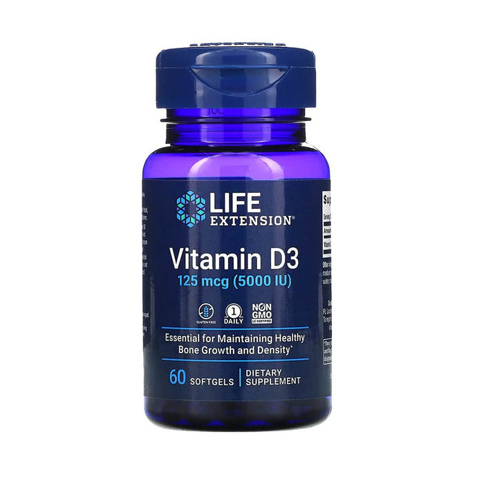 Vitamin D3, 125 mcg (5,000 IU), Life Extension, 60 softgels