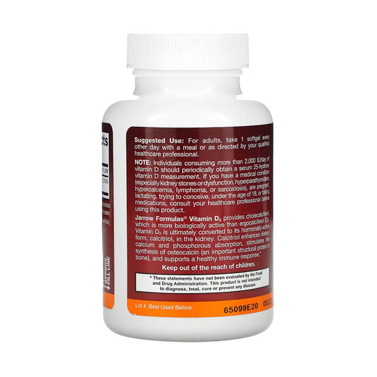 Vitamin D3, Cholecalciferol, 2500 IU, Jarrow Formulas, 100 softgels