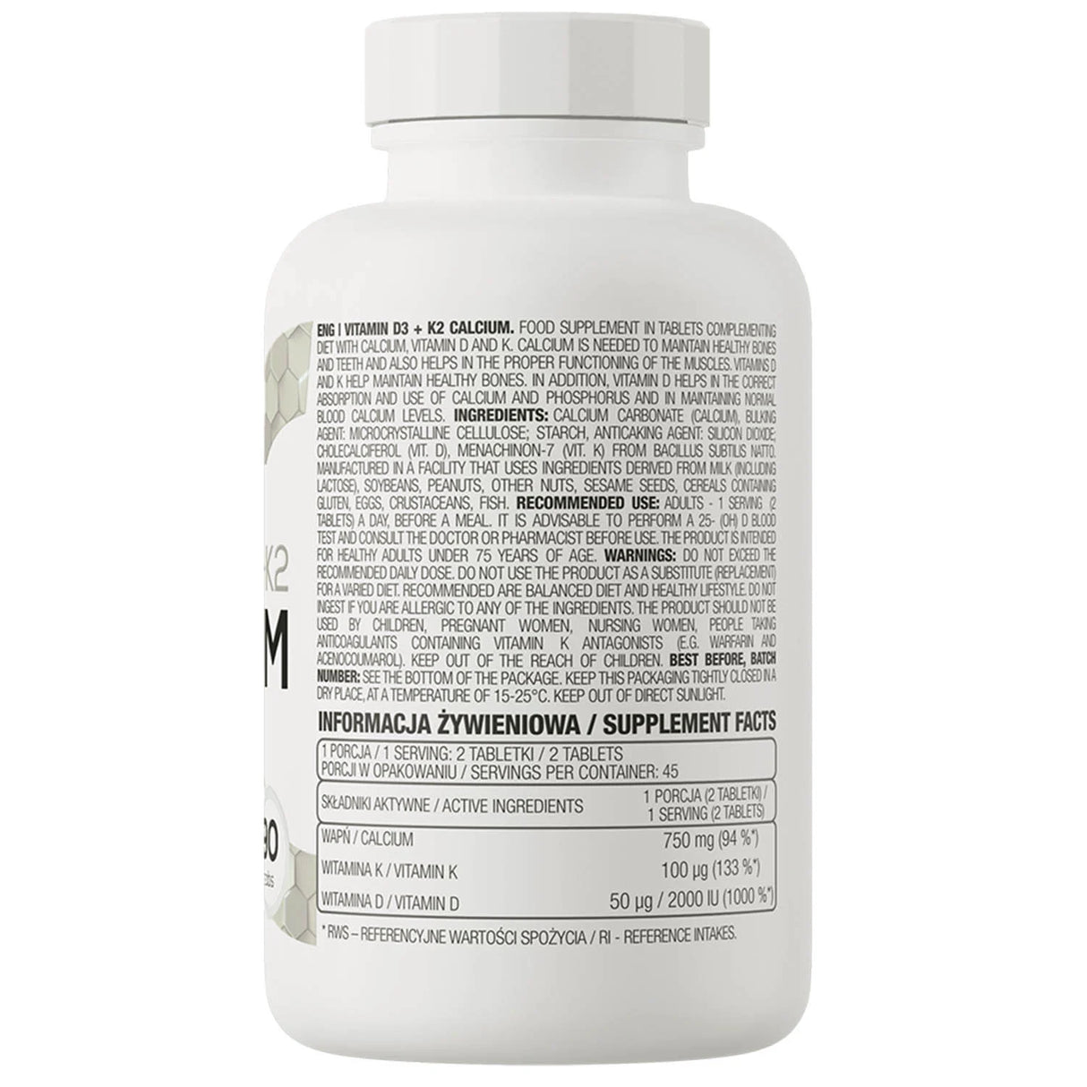 Vitamin D3 + K2 + Calcium, OstroVit, 90 tablete
