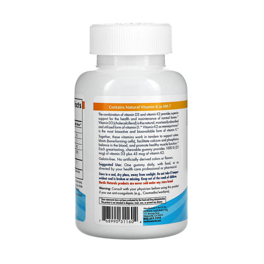 Vitamin D3 + K2 Gummies, Nordic Naturals, 60 jeleuri