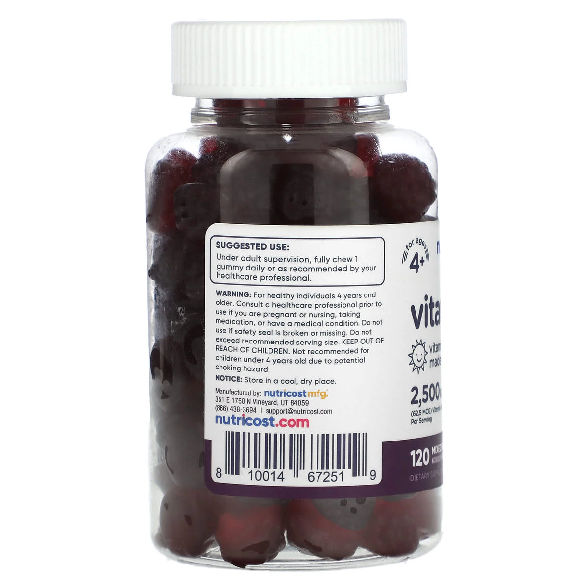 Vitamin D3, Kids, 2500 IU, Nutricost, 120 jeleuri