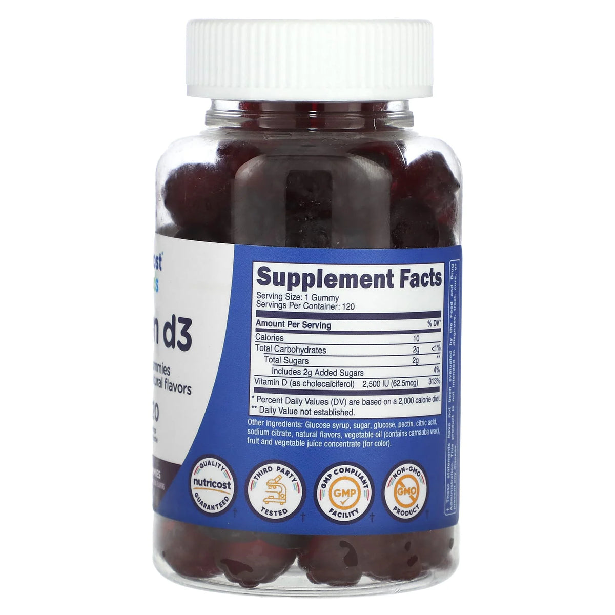 Vitamin D3, Kids, 2500 IU, Nutricost, 120 jeleuri