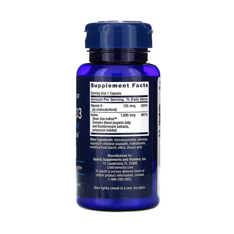 Încărcați imaginea în vizualizatorul Galerie, Vitamin D3 with Sea-Iodine, 125 mcg (5,000 IU), Life Extension, 60 capsule

