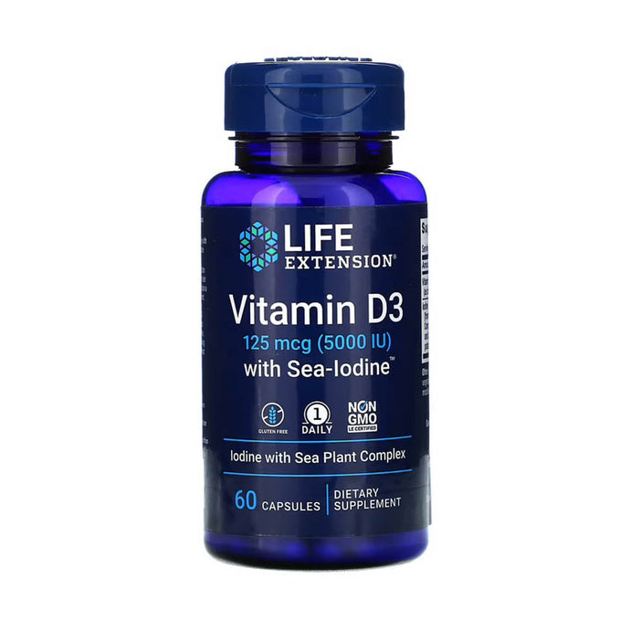 Vitamin D3 with Sea-Iodine, 125 mcg (5,000 IU), Life Extension, 60 capsule