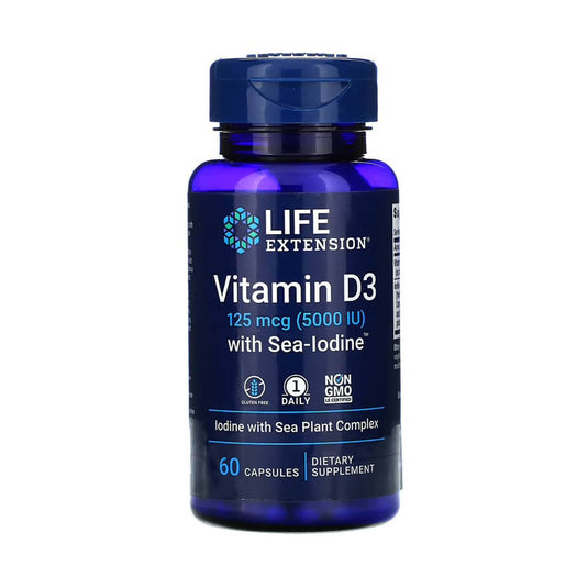 Vitamin D3 with Sea-Iodine, 125 mcg (5,000 IU), Life Extension, 60 capsule