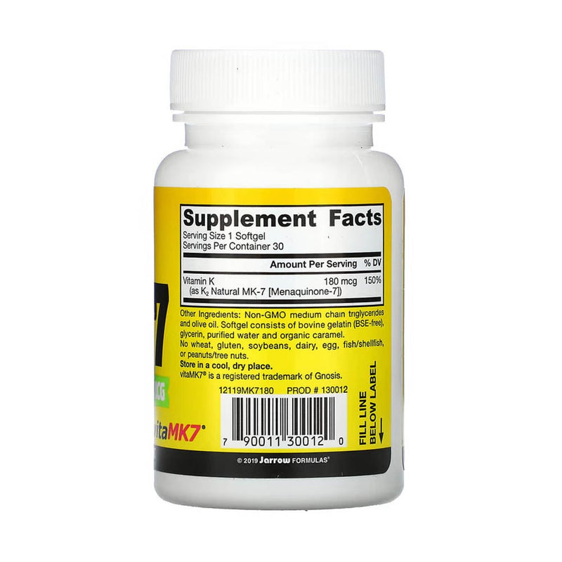 Încărcați imaginea în vizualizatorul Galerie, Vitamin K2, MK-7, 180 mcg, Jarrow Formulas, 30 softgels
