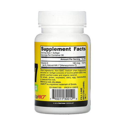 Vitamin K2, MK-7, 180 mcg, Jarrow Formulas, 30 softgels