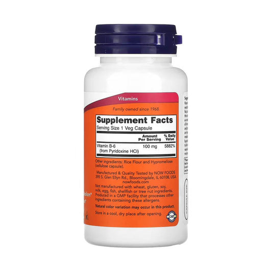 Vitamina B-6 (Piridoxina), 100 mg, Now Foods, 100 capsule
