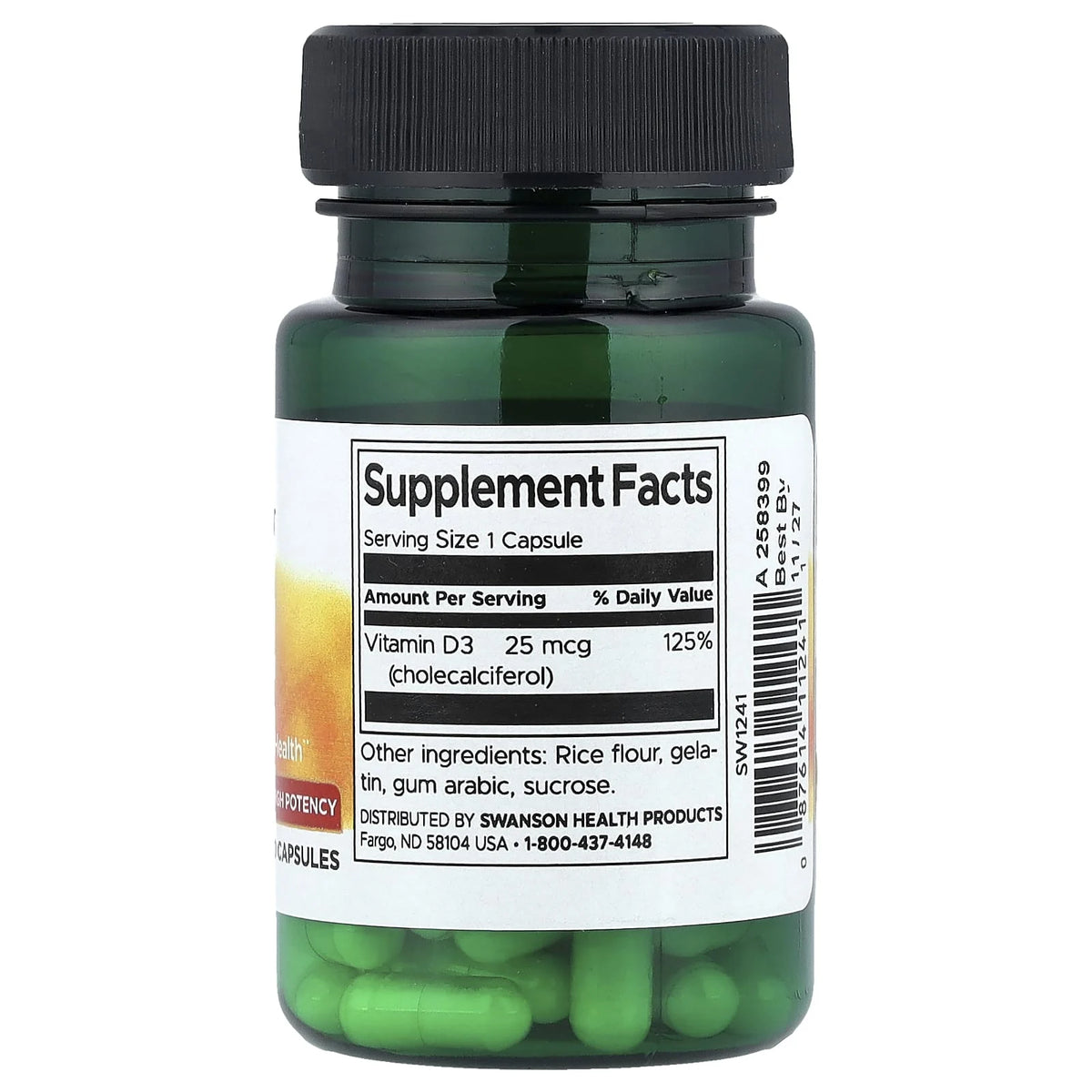 Vitamina D-3, 1000 IU, Swanson, 30 capsule SW1241