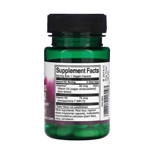 Vitamins D3 & K2 - 2,000 IU & 75 mcg, Swanson, 60 capsule SW1809