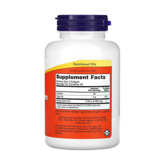 Wheat Germ Oil (Uleiul Germeni de Grâu) 1130 mg, NOW Foods, 100 softgels