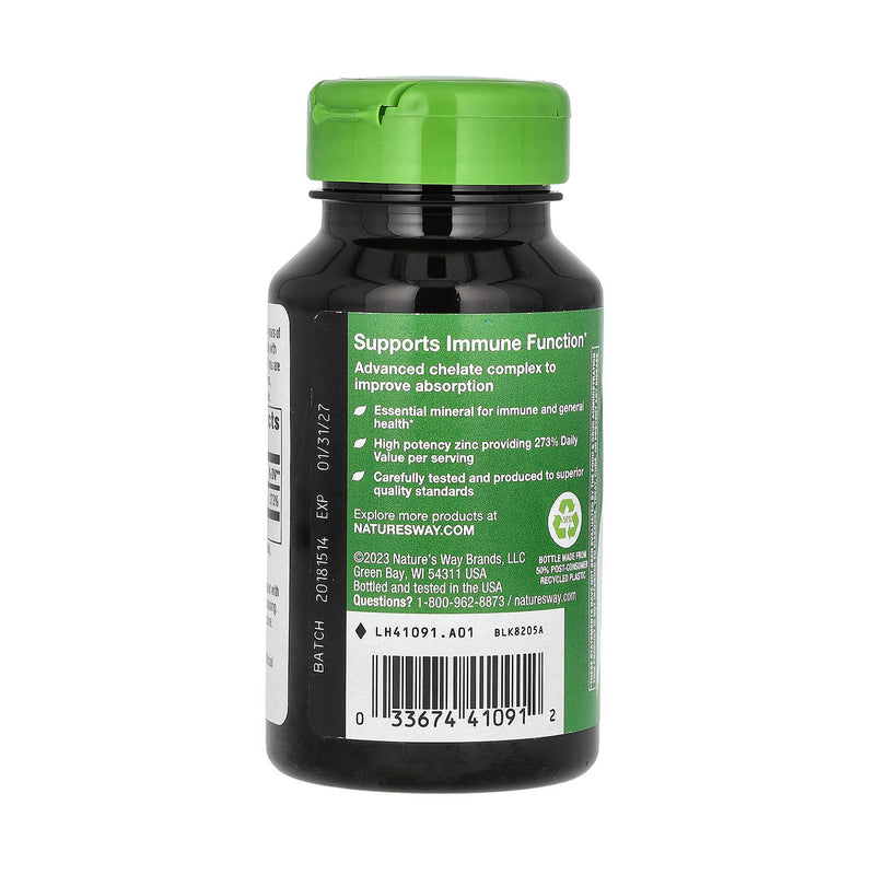Încărcați imaginea în vizualizatorul Galerie, Zinc Bisglicinat Chelate, 30 mg, Nature&#39;s Way, 100 Capsule
