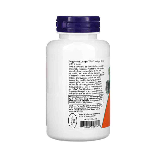 Zinc Glycinate (Glicinat de zinc), Now Foods, 120 softgels