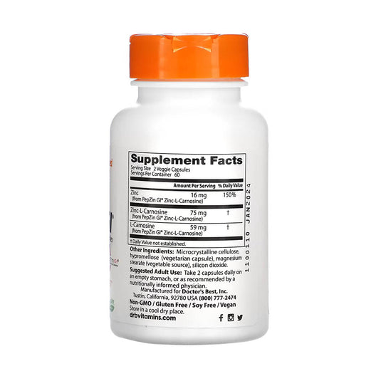 Zinc-L-Carnosine Complex, PepZin GI, Doctor's Best, 120 capsule